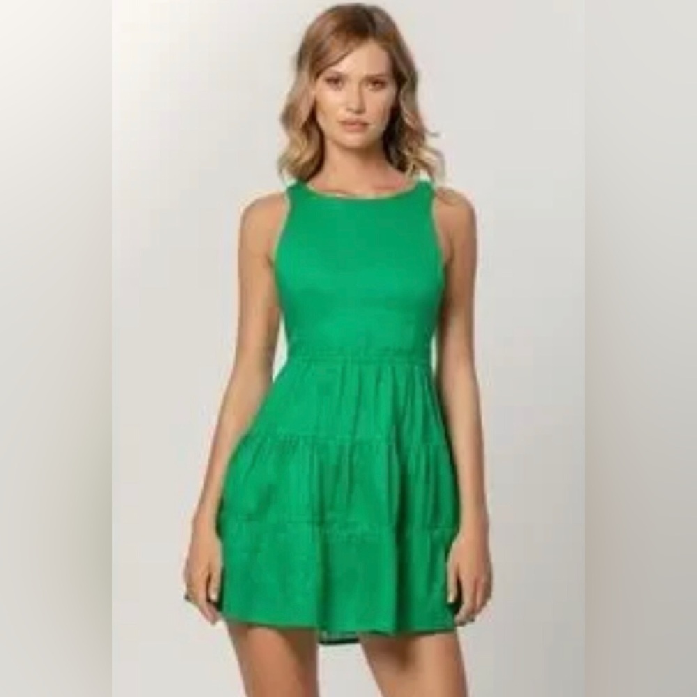 Lusana Linen Mini Green Sleeveless Women's Dress Size 4